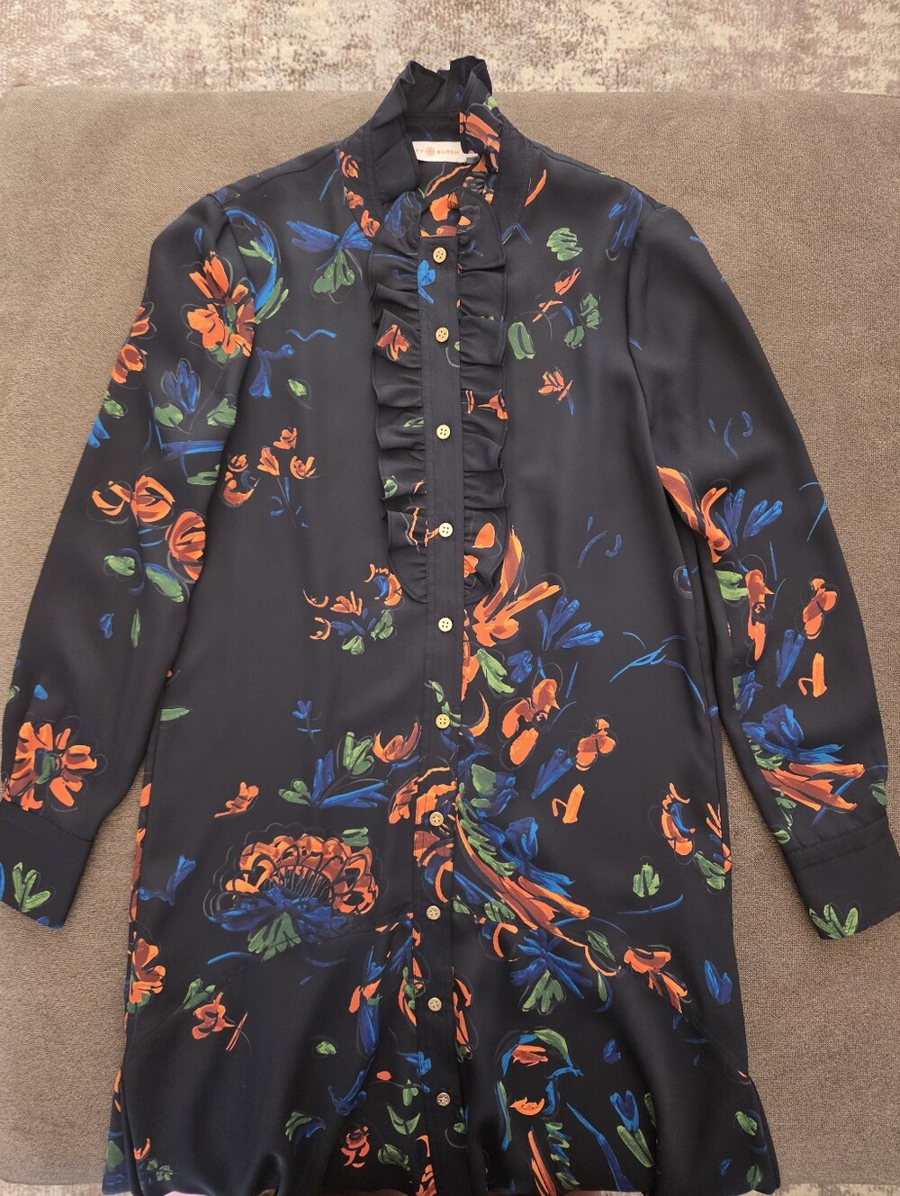 Tory Burch Cora Asymmetrical Floral Print Long Sleeve Midi Dress - Size 0